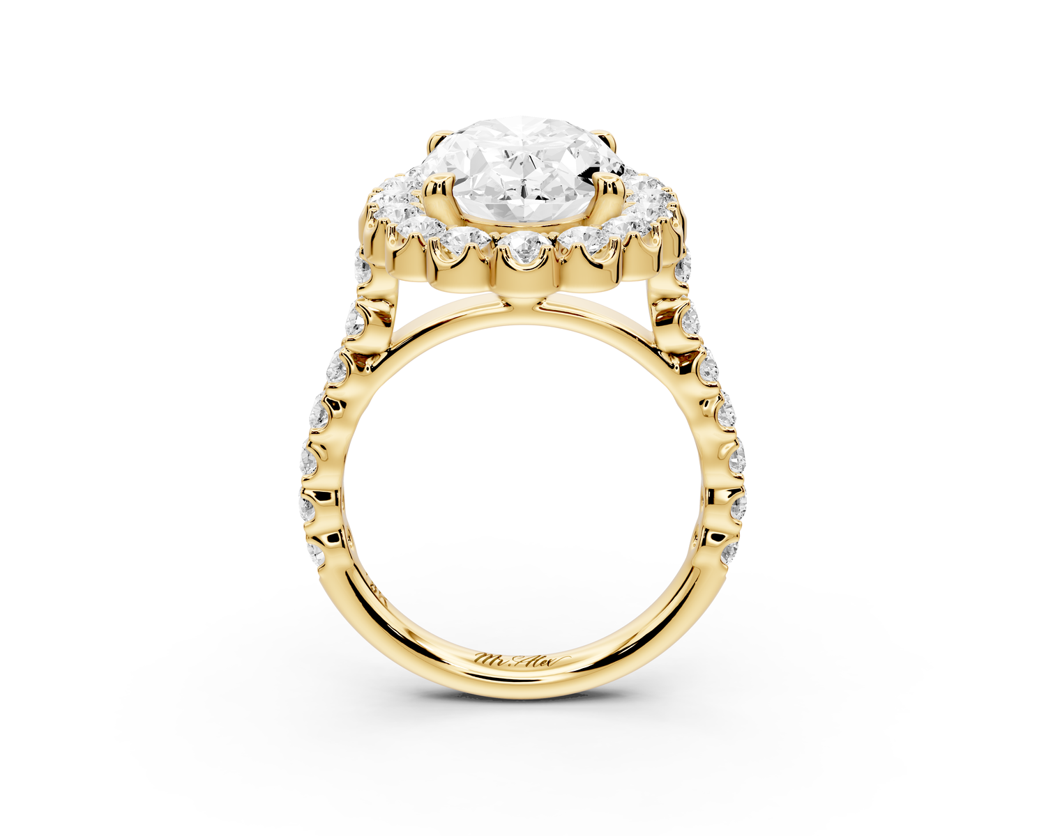 Anastasia - 3ct 14k yellow gold oval Diamond with Floral Halo and Pavé engagement Ring