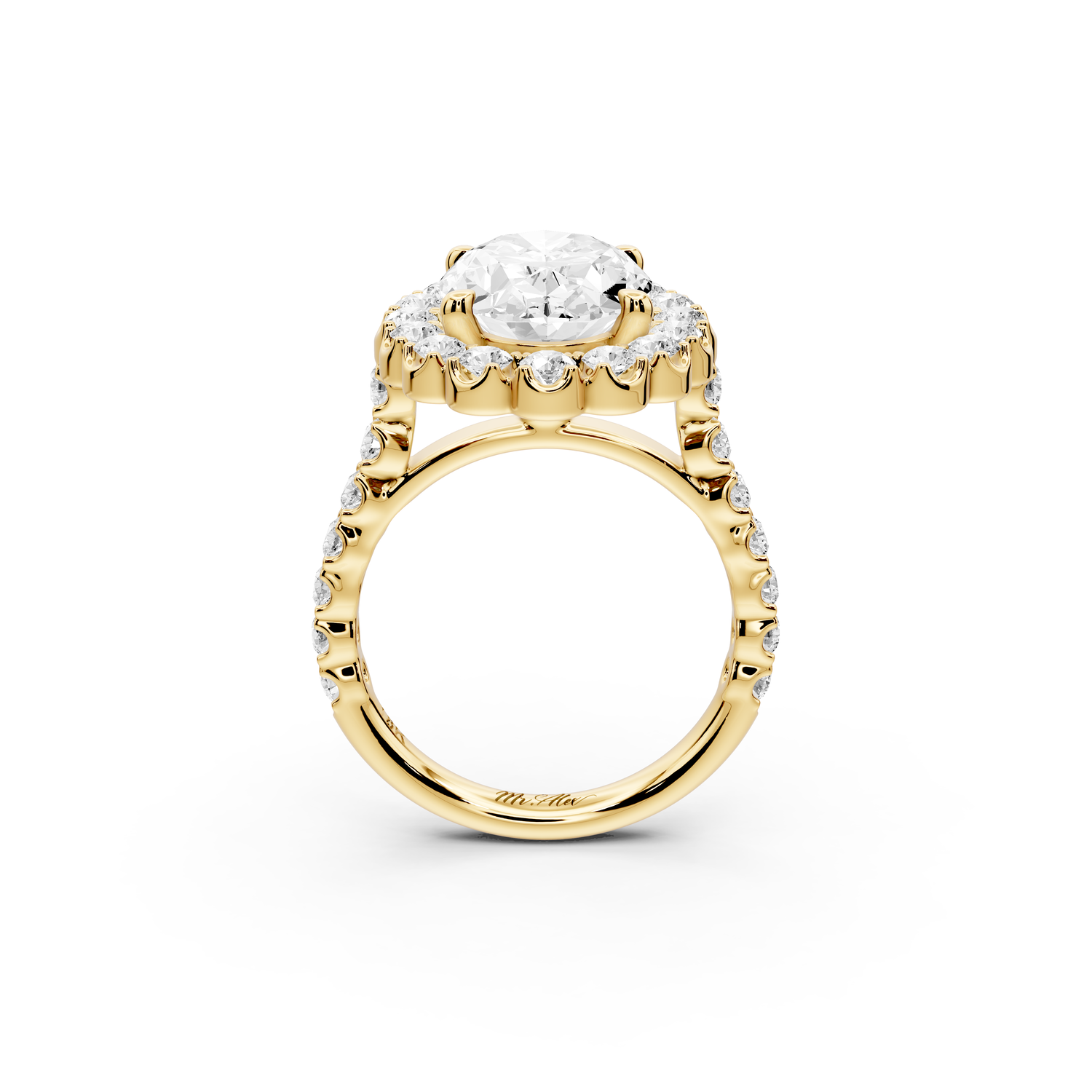 Anastasia - 3ct 14k yellow gold oval Diamond with Floral Halo and Pavé engagement Ring