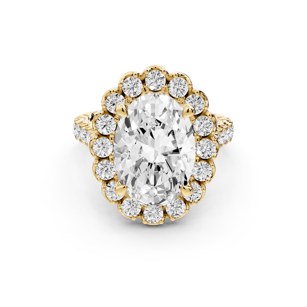 Anastasia - 3ct 14k yellow gold oval Diamond with Floral Halo and Pavé engagement Ring