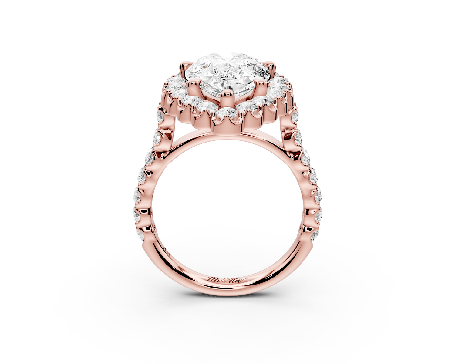 Anastasia - 3ct 14k rose gold pear Diamond with Floral Halo and Pavé engagement Ring