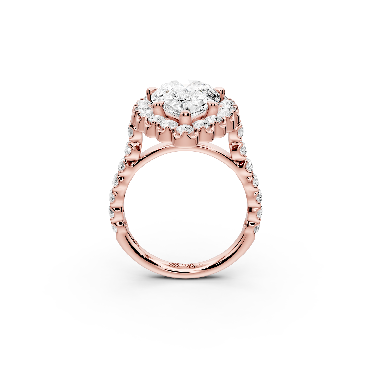 Anastasia - 3ct 14k rose gold pear Diamond with Floral Halo and Pavé engagement Ring