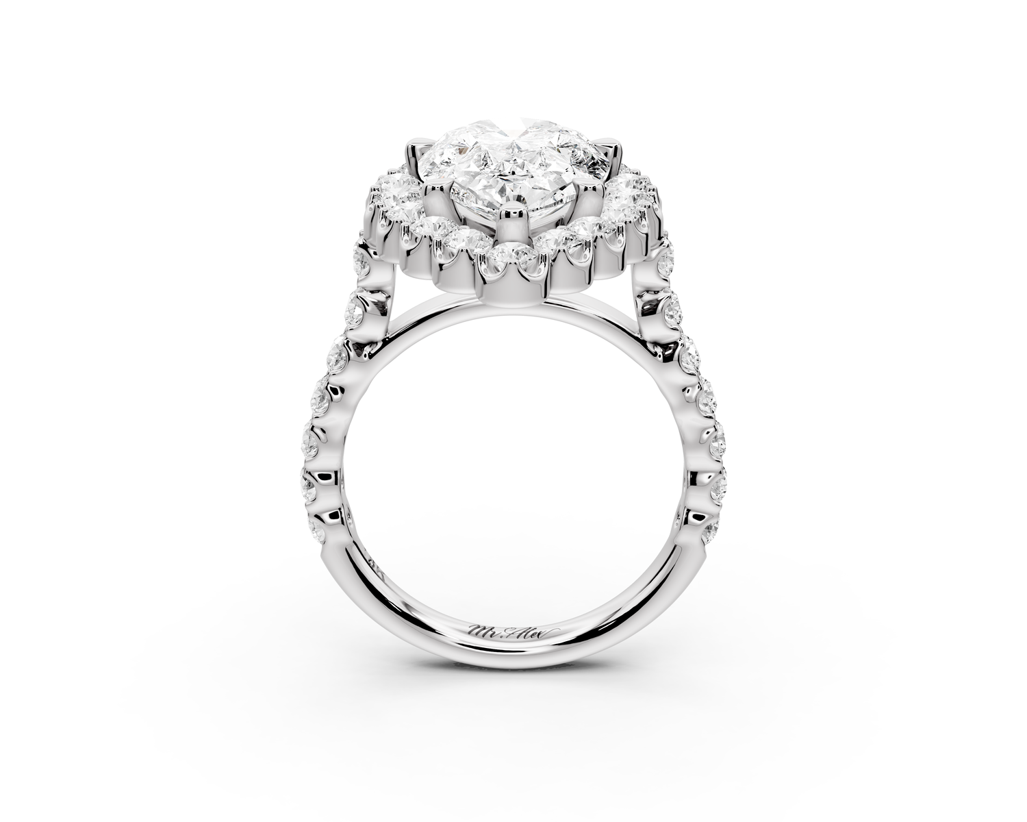 Anastasia - 3ct 14k white gold pear Diamond with Floral Halo and Pavé engagement Ring