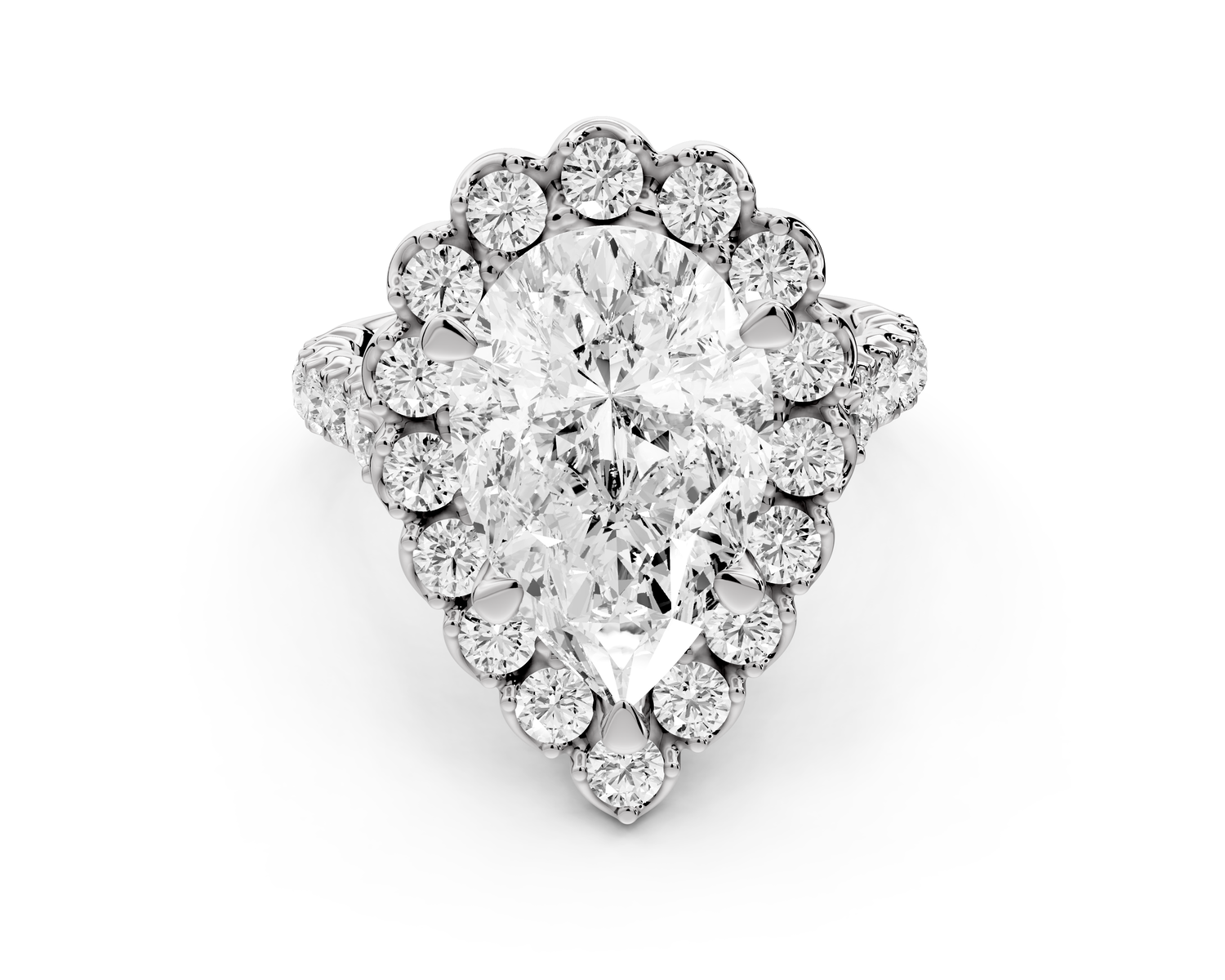 Anastasia - 3ct 14k white gold pear Diamond with Floral Halo and Pavé engagement Ring