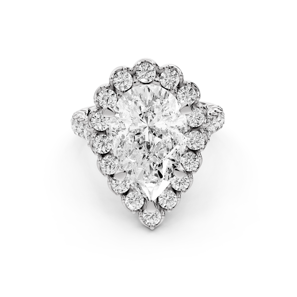 Anastasia - 3ct 14k white gold pear Diamond with Floral Halo and Pavé engagement Ring