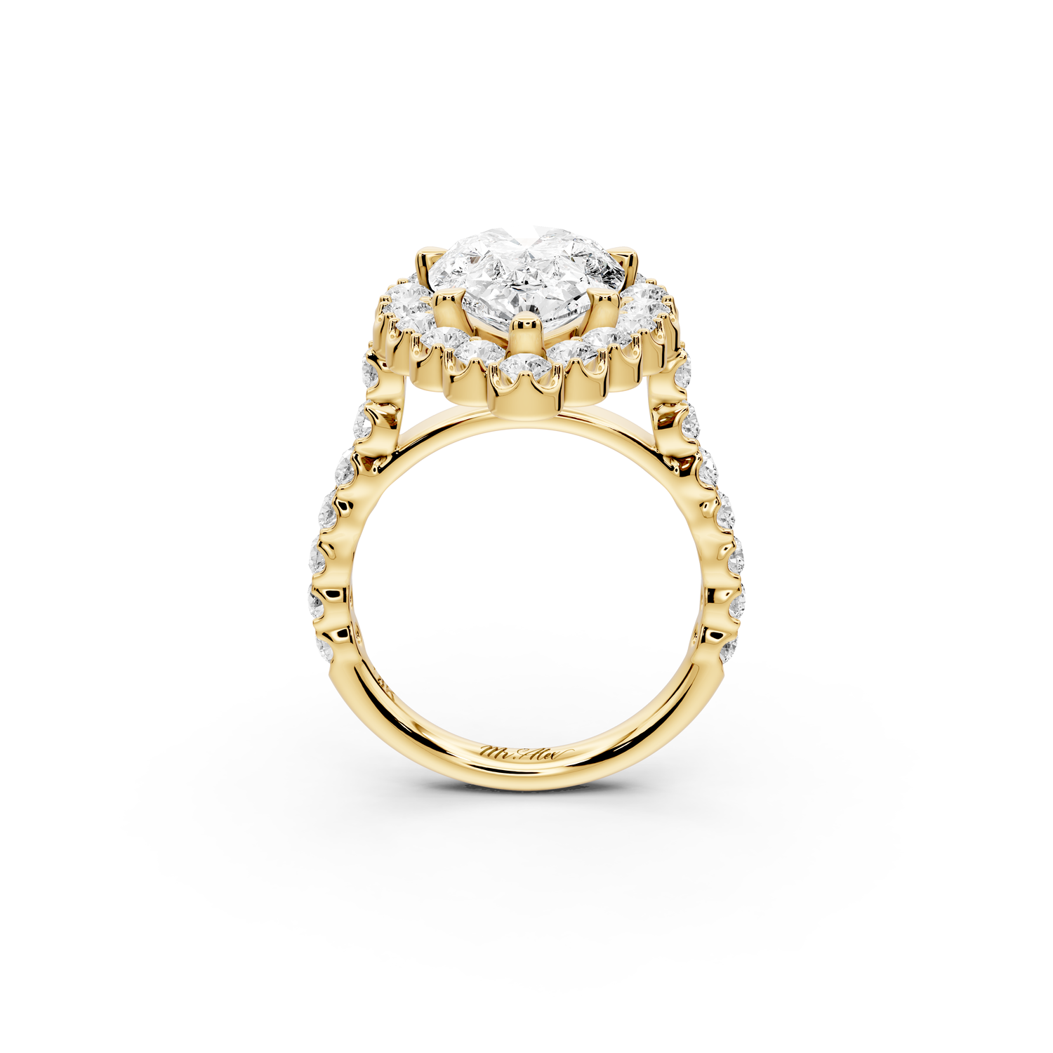 Anastasia - 3ct 14k yellow gold pear Diamond with Floral Halo and Pavé engagement Ring