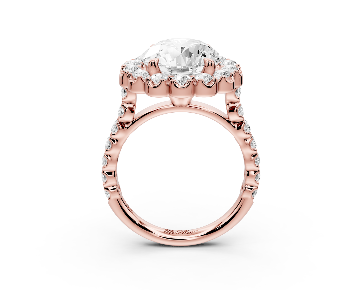 Anastasia - 3ct 14k rose gold round Diamond with Floral Halo and Pavé engagement Ring