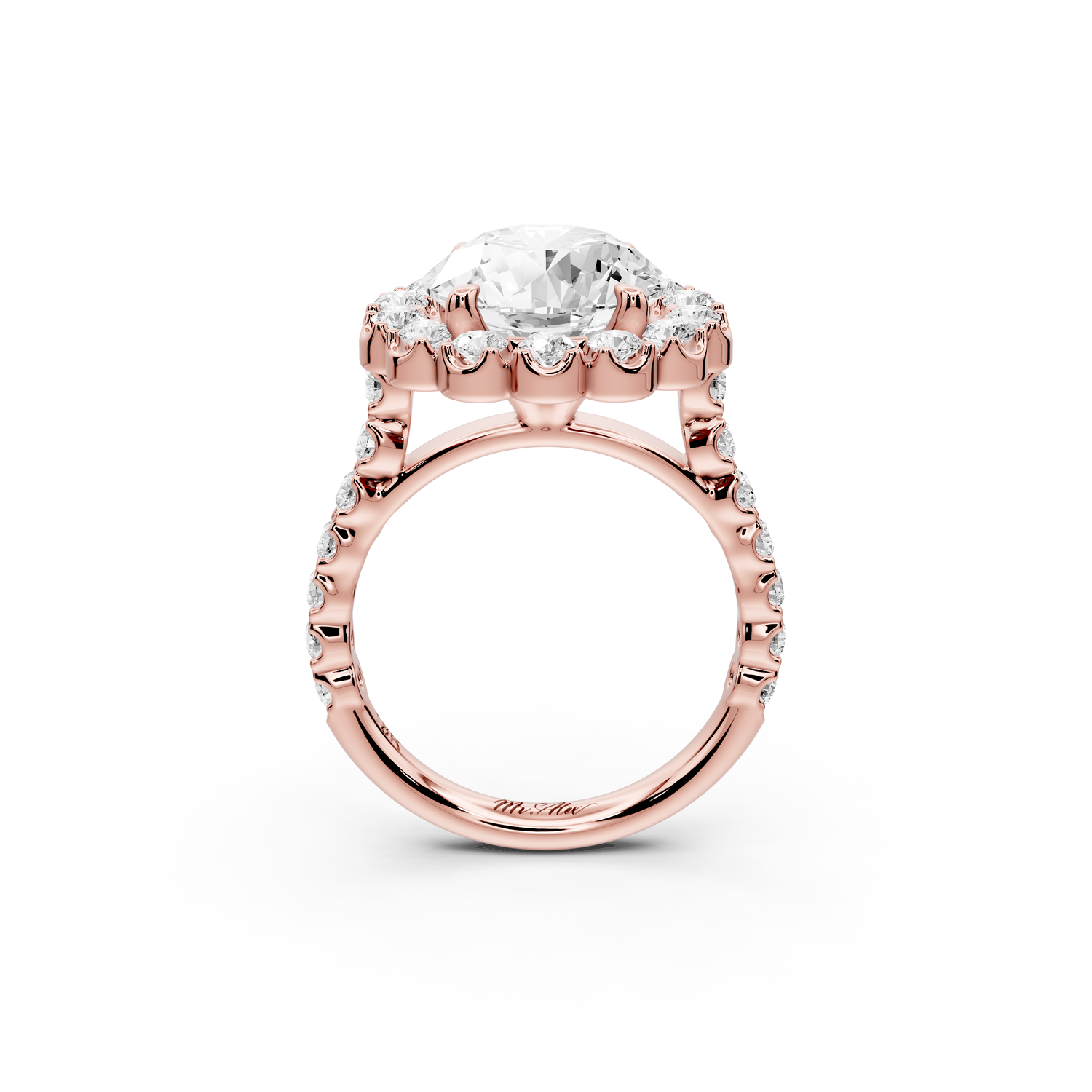 Anastasia - 3ct 14k rose gold round Diamond with Floral Halo and Pavé engagement Ring