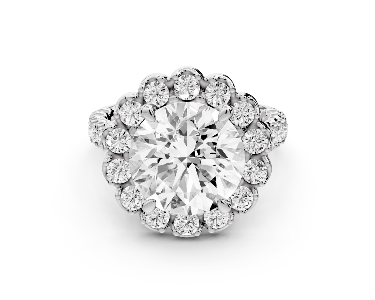 Anastasia - 3ct 14k white gold round Diamond with Floral Halo and Pavé engagement Ring