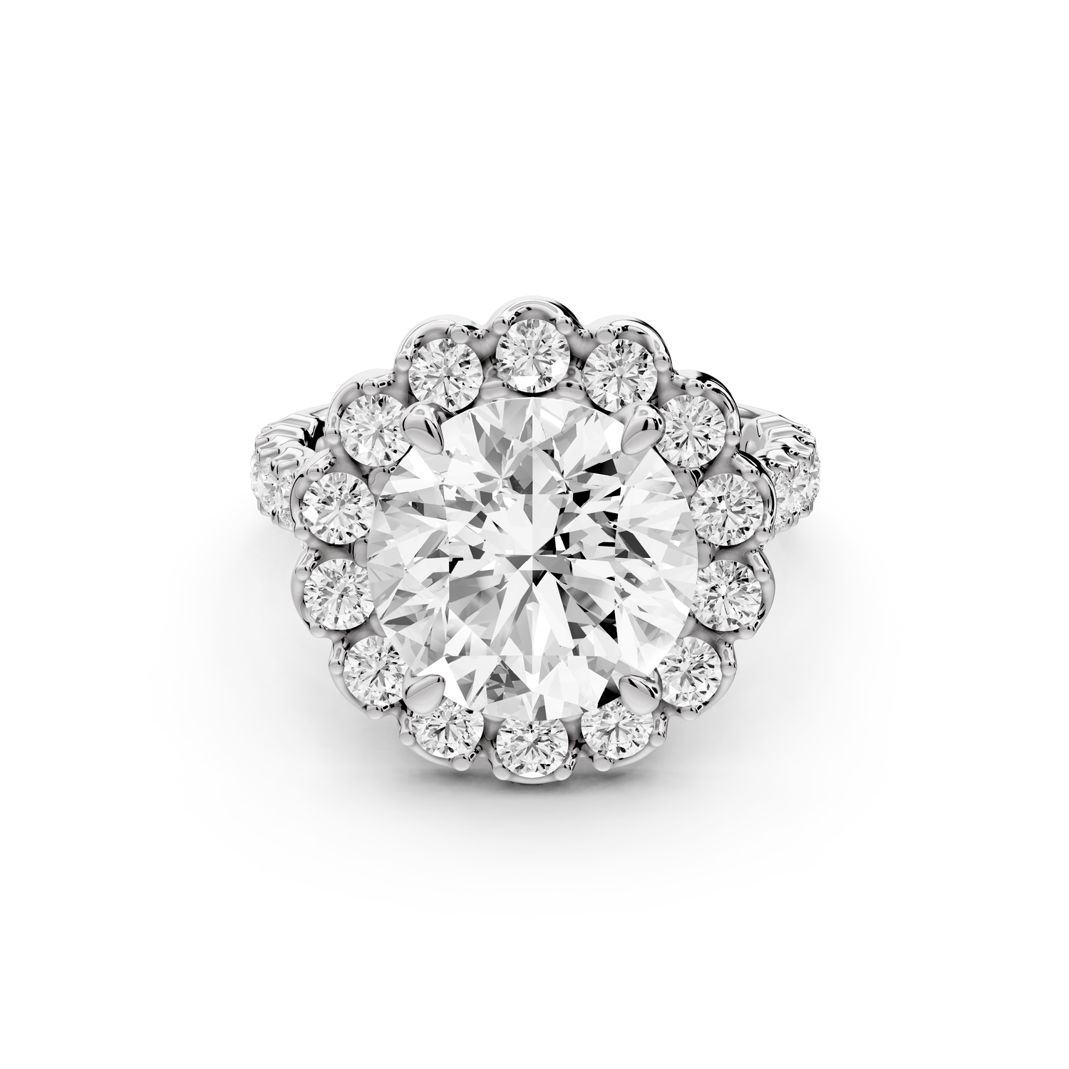 Anastasia - 3ct 14k white gold round Diamond with Floral Halo and Pavé engagement Ring