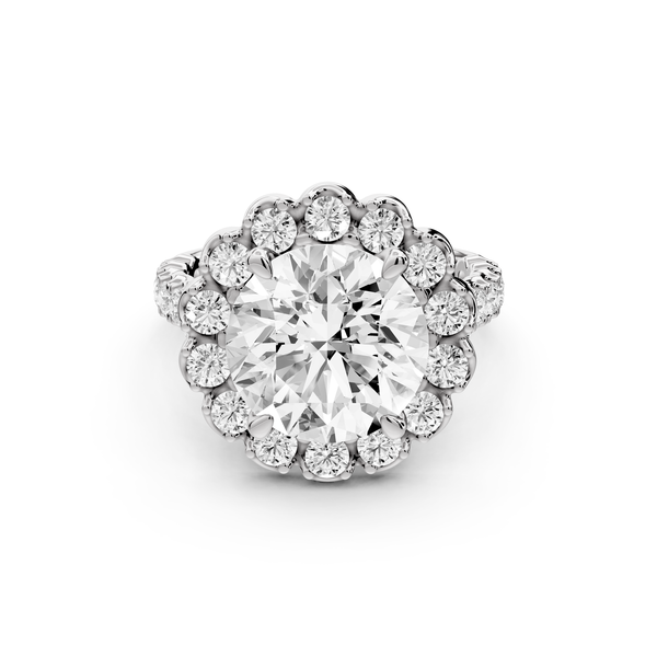 Anastasia - 3ct 14k white gold round Diamond with Floral Halo and Pavé engagement Ring