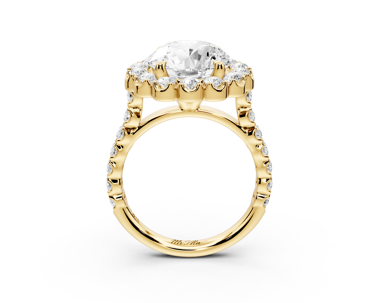 Anastasia - 3ct 14k yellow gold round Diamond with Floral Halo and Pavé engagement Ring