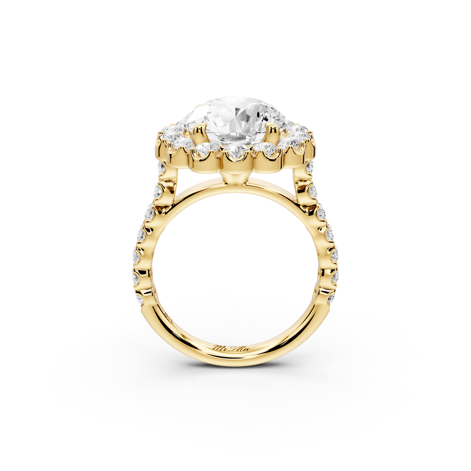 Anastasia - 3ct 14k yellow gold round Diamond with Floral Halo and Pavé engagement Ring