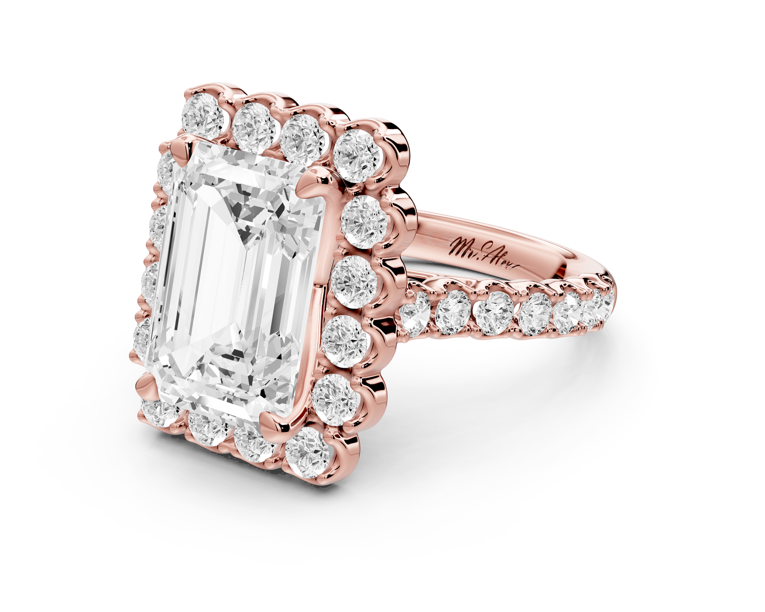 Anastasia - 4ct 14k rose gold emerald Diamond with Floral Halo and Pavé engagement Ring