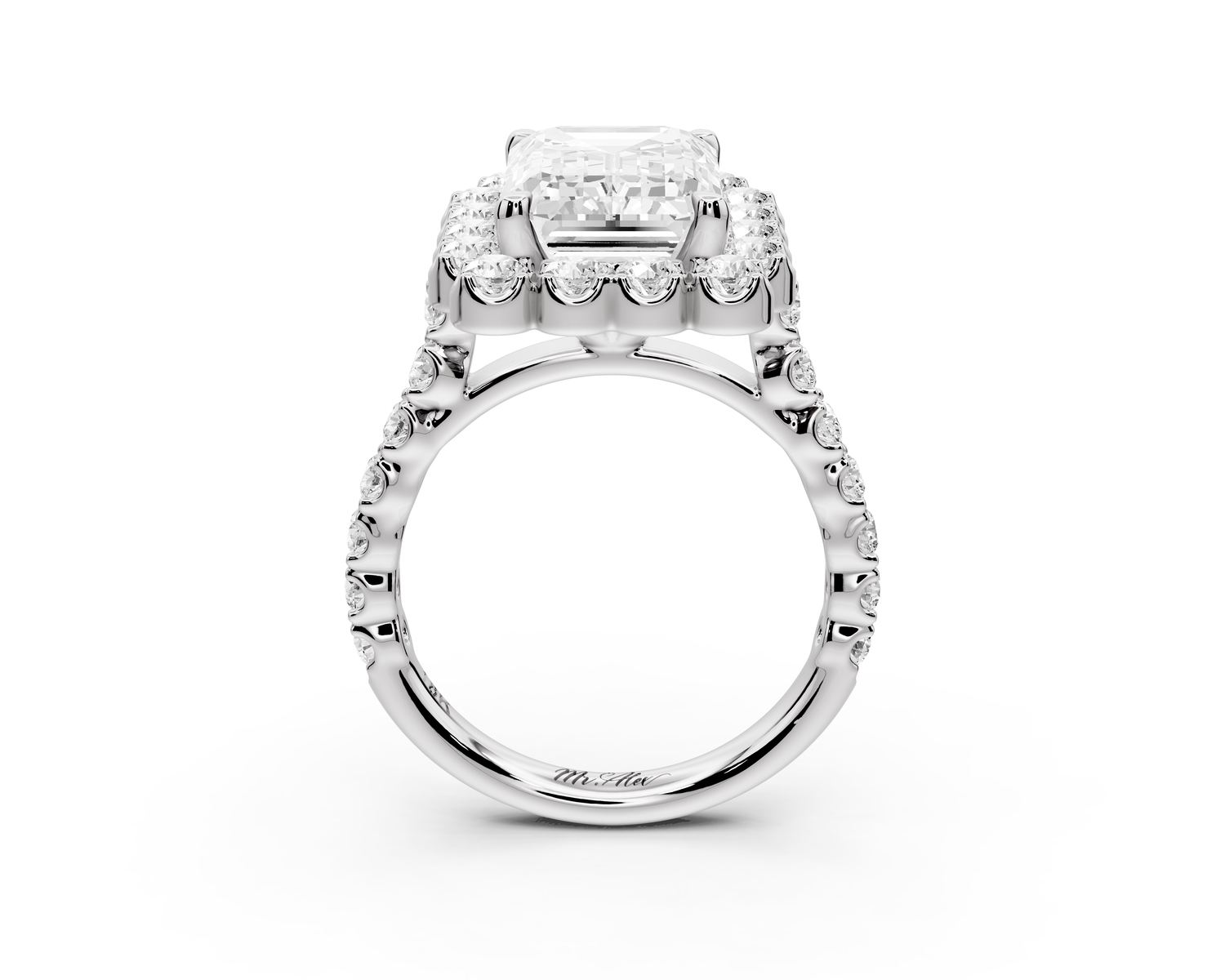 Anastasia - 4ct 14k white gold emerald Diamond with Floral Halo and Pavé engagement Ring