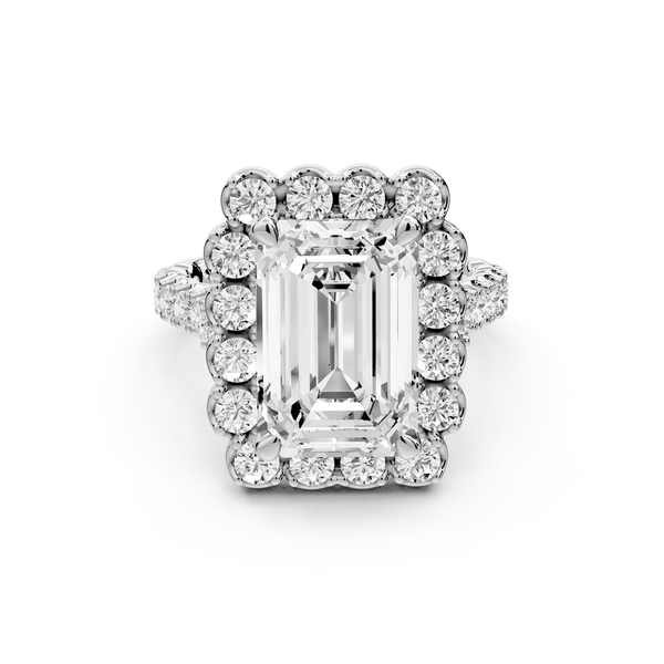 Anastasia - 4ct 14k white gold emerald Diamond with Floral Halo and Pavé engagement Ring