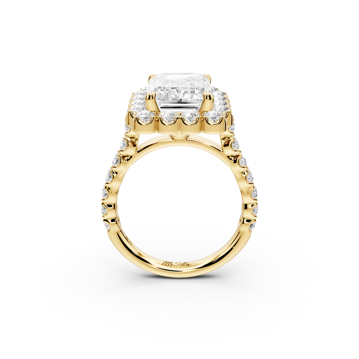 Anastasia - 4ct 14k yellow gold emerald Diamond with Floral Halo and Pavé engagement Ring