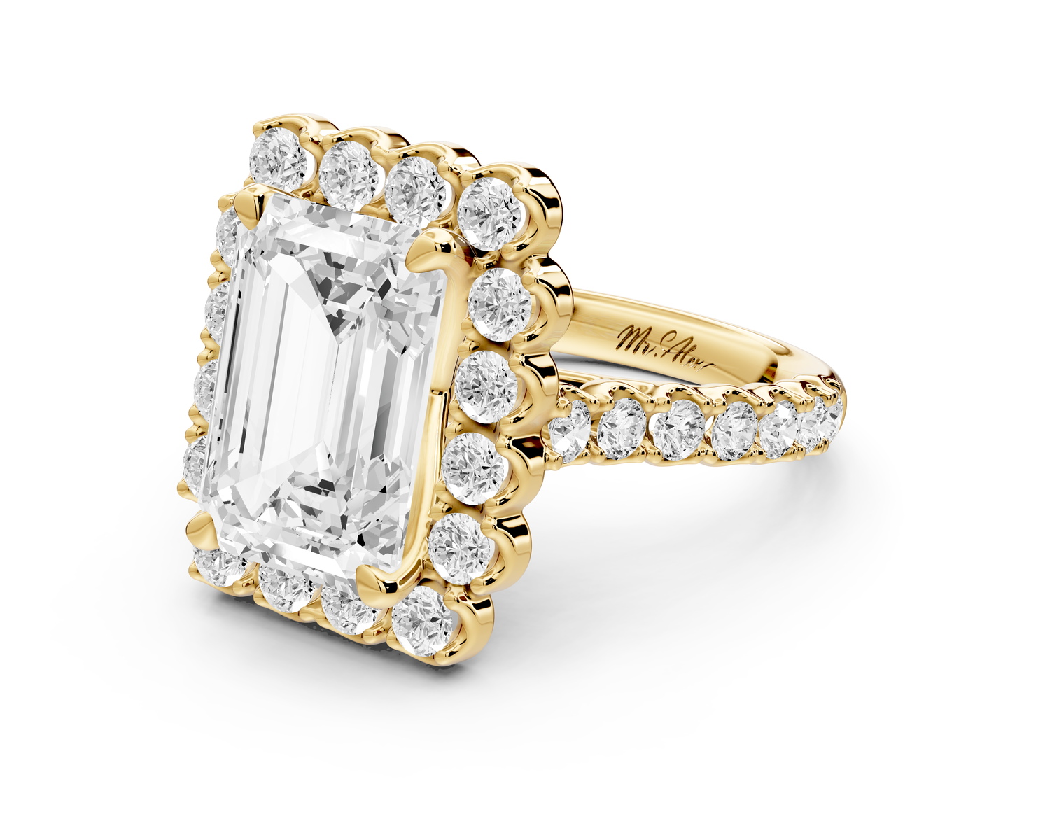 Anastasia - 4ct 14k yellow gold emerald Diamond with Floral Halo and Pavé engagement Ring