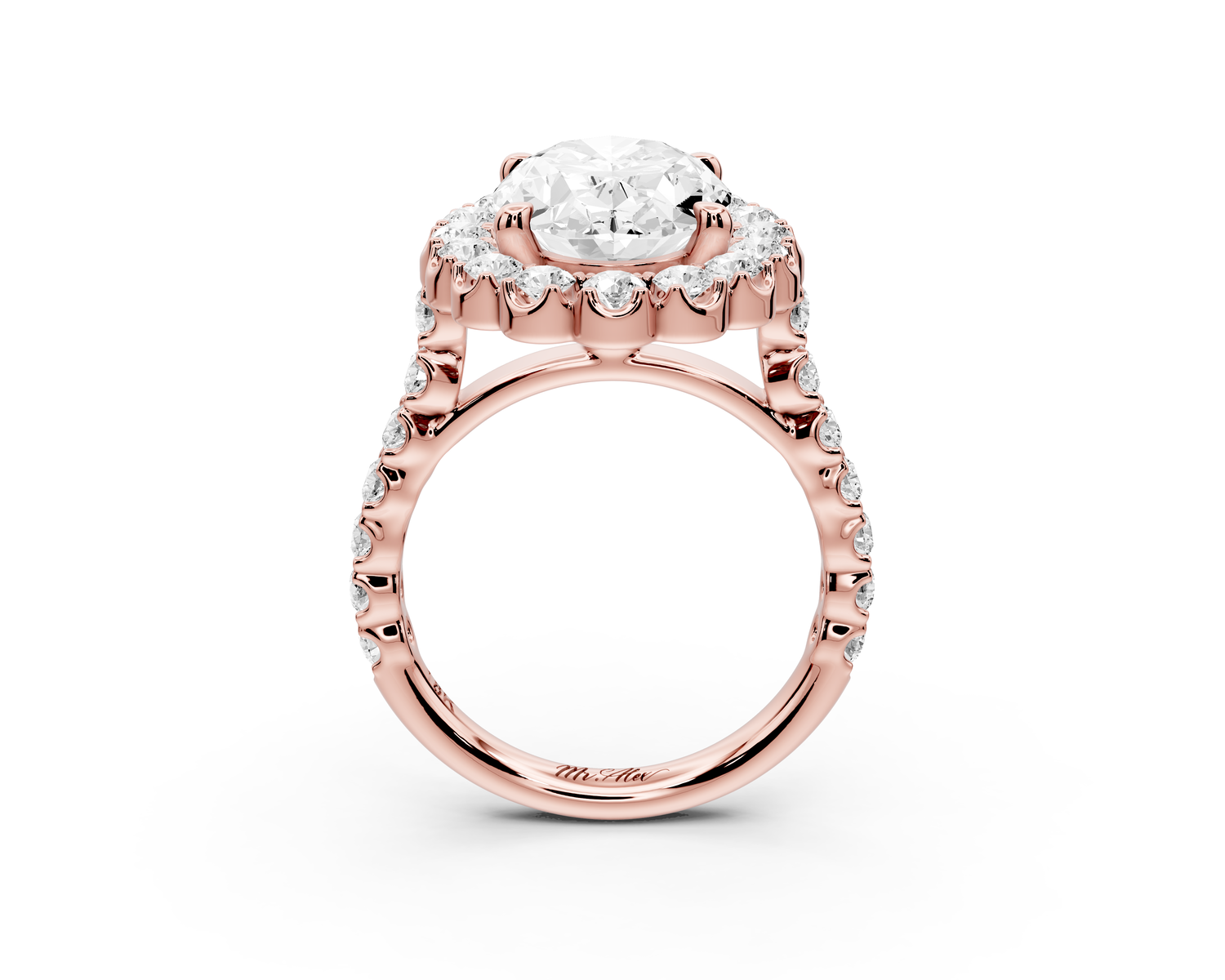Anastasia - 4ct 14k rose gold oval Diamond with Floral Halo and Pavé engagement Ring