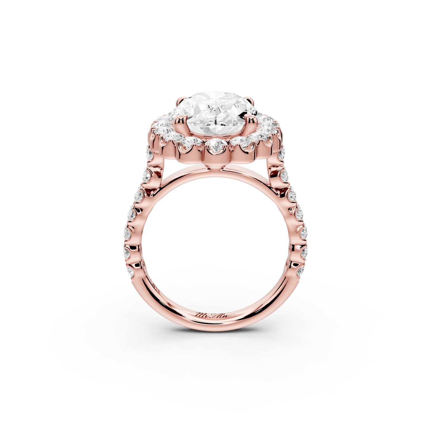 Anastasia - 4ct 14k rose gold oval Diamond with Floral Halo and Pavé engagement Ring
