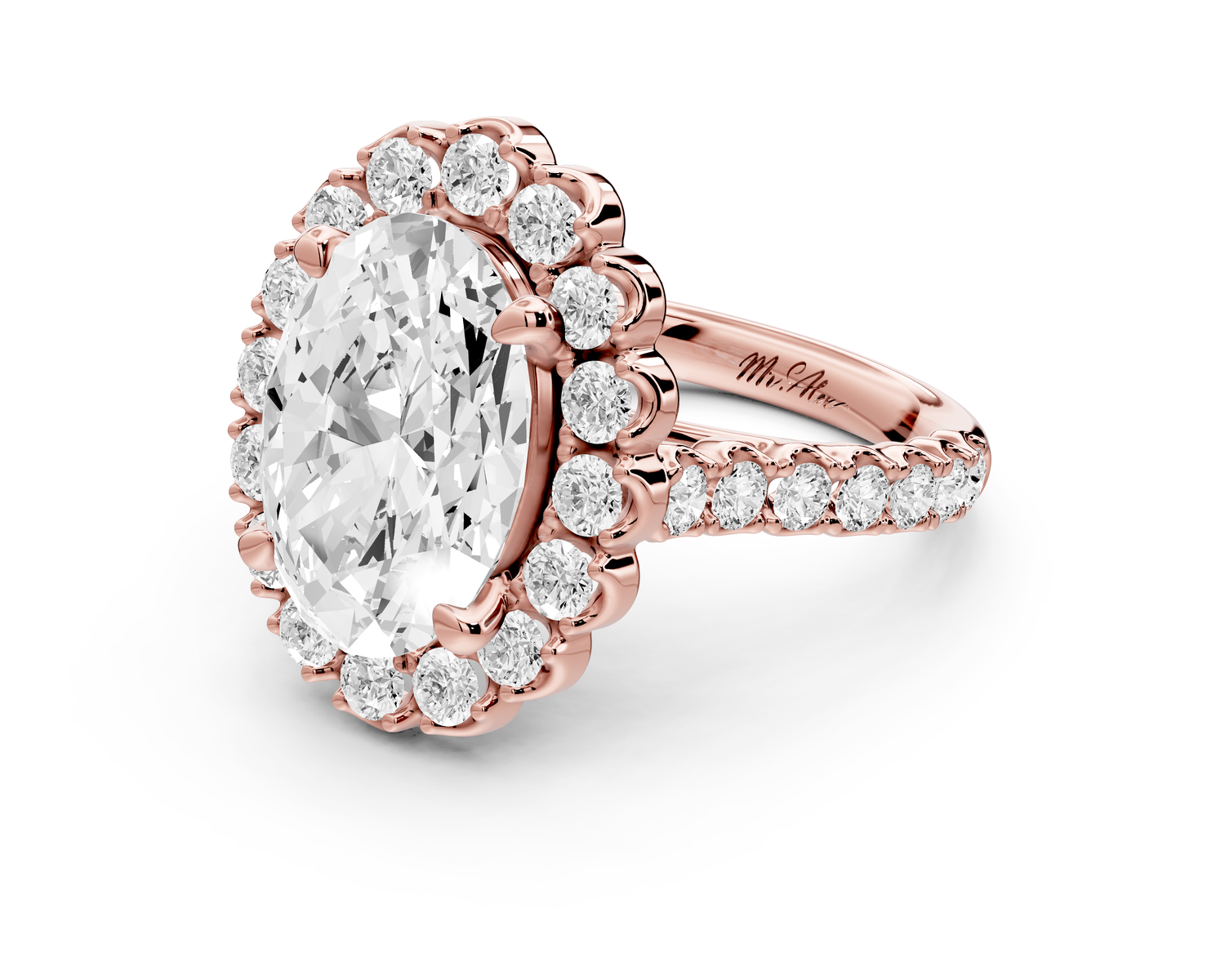 Anastasia - 4ct 14k rose gold oval Diamond with Floral Halo and Pavé engagement Ring