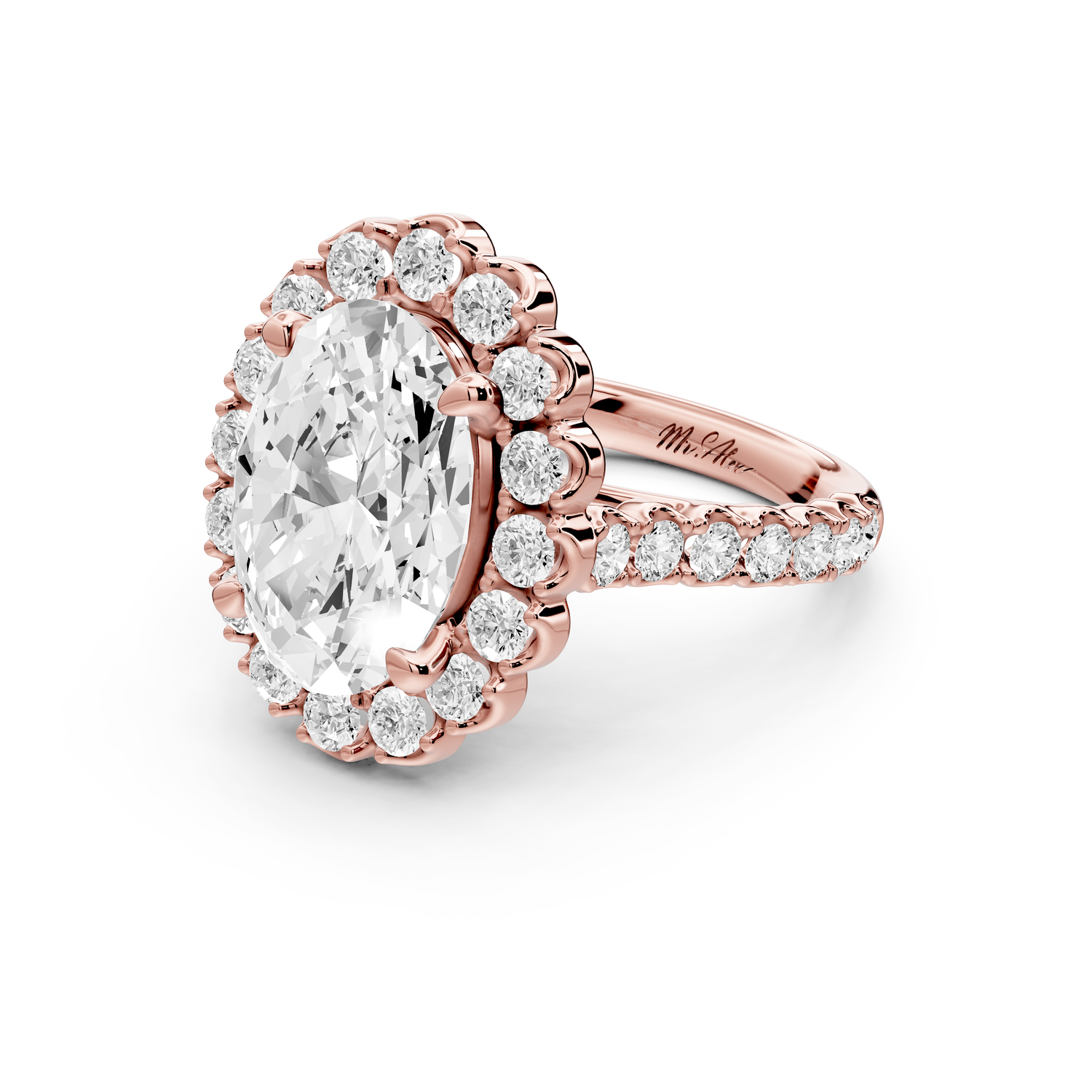 Anastasia - 4ct 14k rose gold oval Diamond with Floral Halo and Pavé engagement Ring