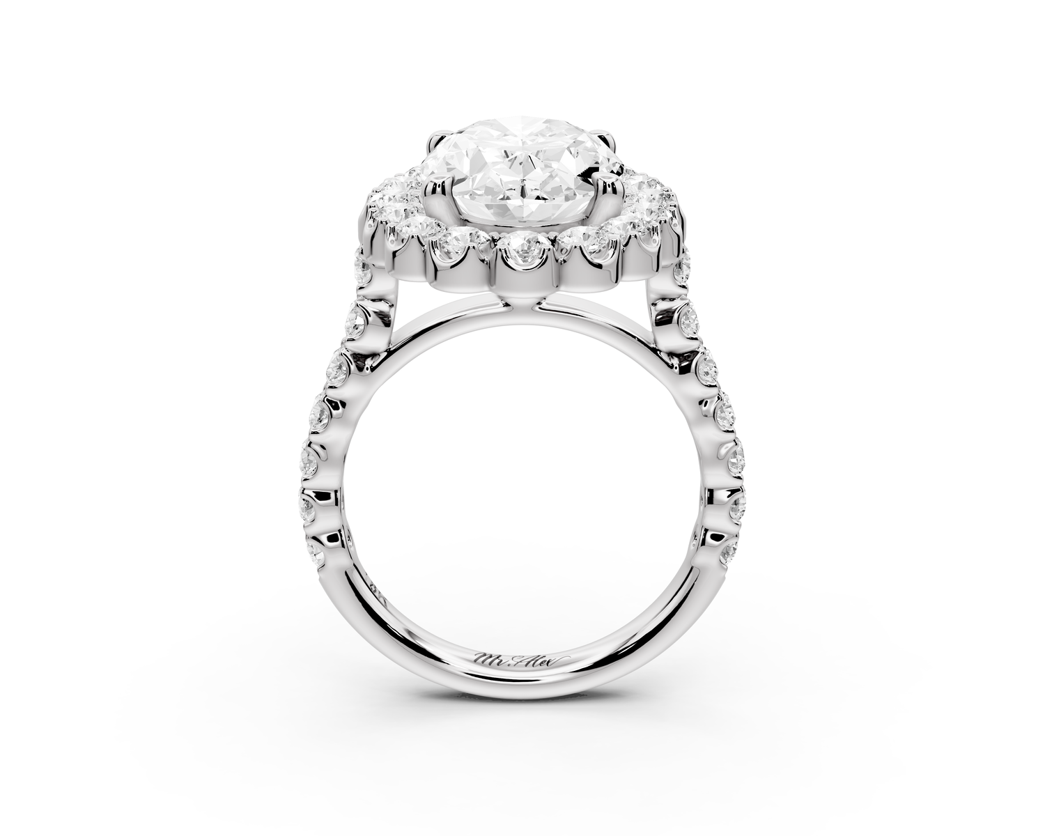 Anastasia - 4ct 14k white gold oval Diamond with Floral Halo and Pavé engagement Ring
