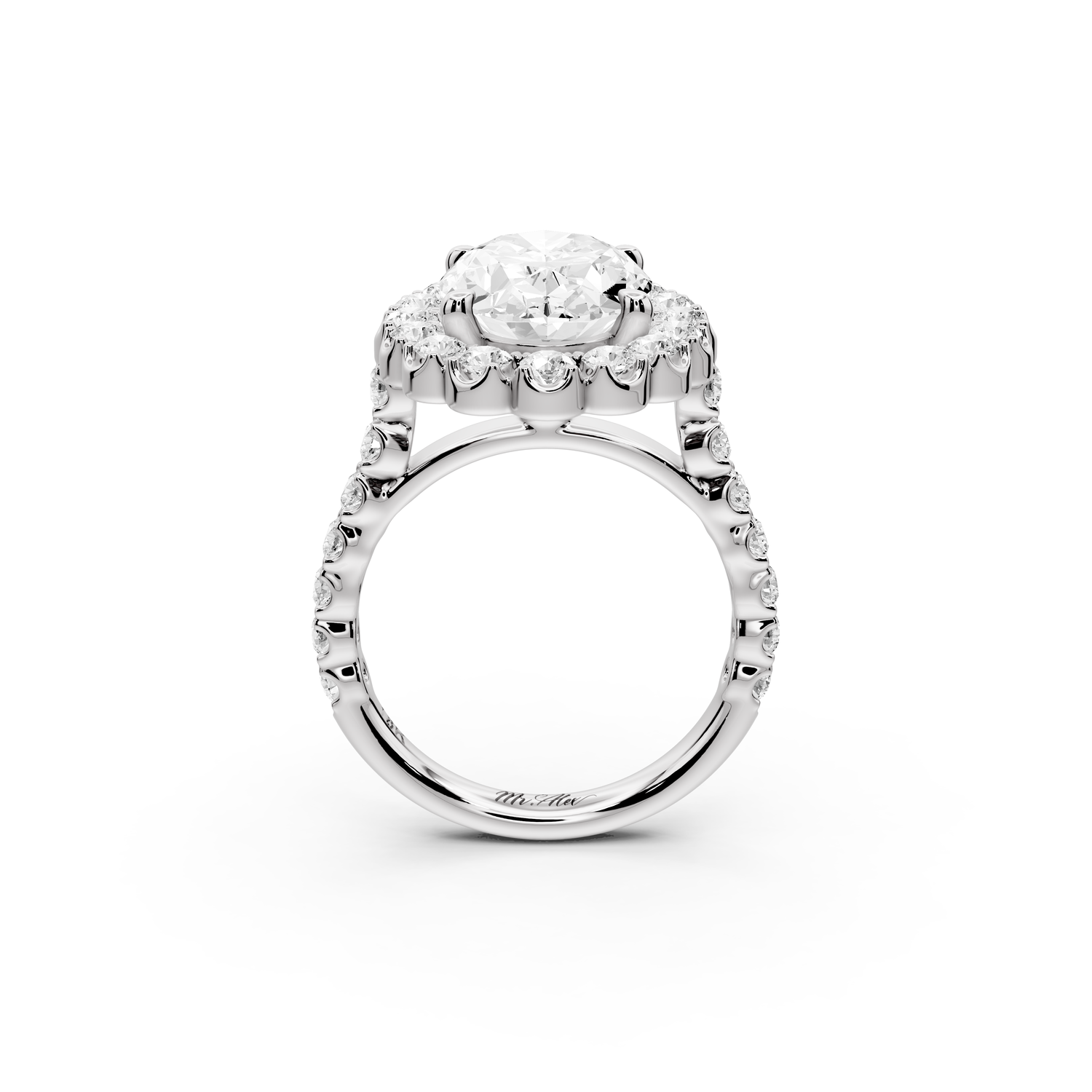 Anastasia - 4ct 14k white gold oval Diamond with Floral Halo and Pavé engagement Ring