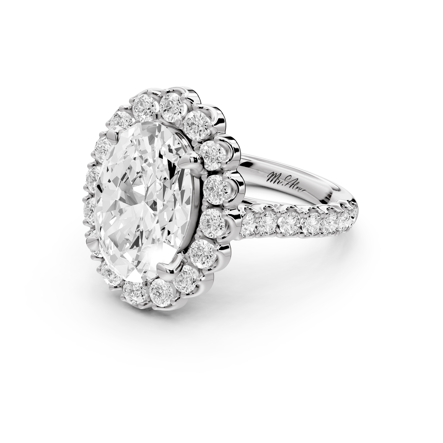 Anastasia - 4ct 14k white gold oval Diamond with Floral Halo and Pavé engagement Ring