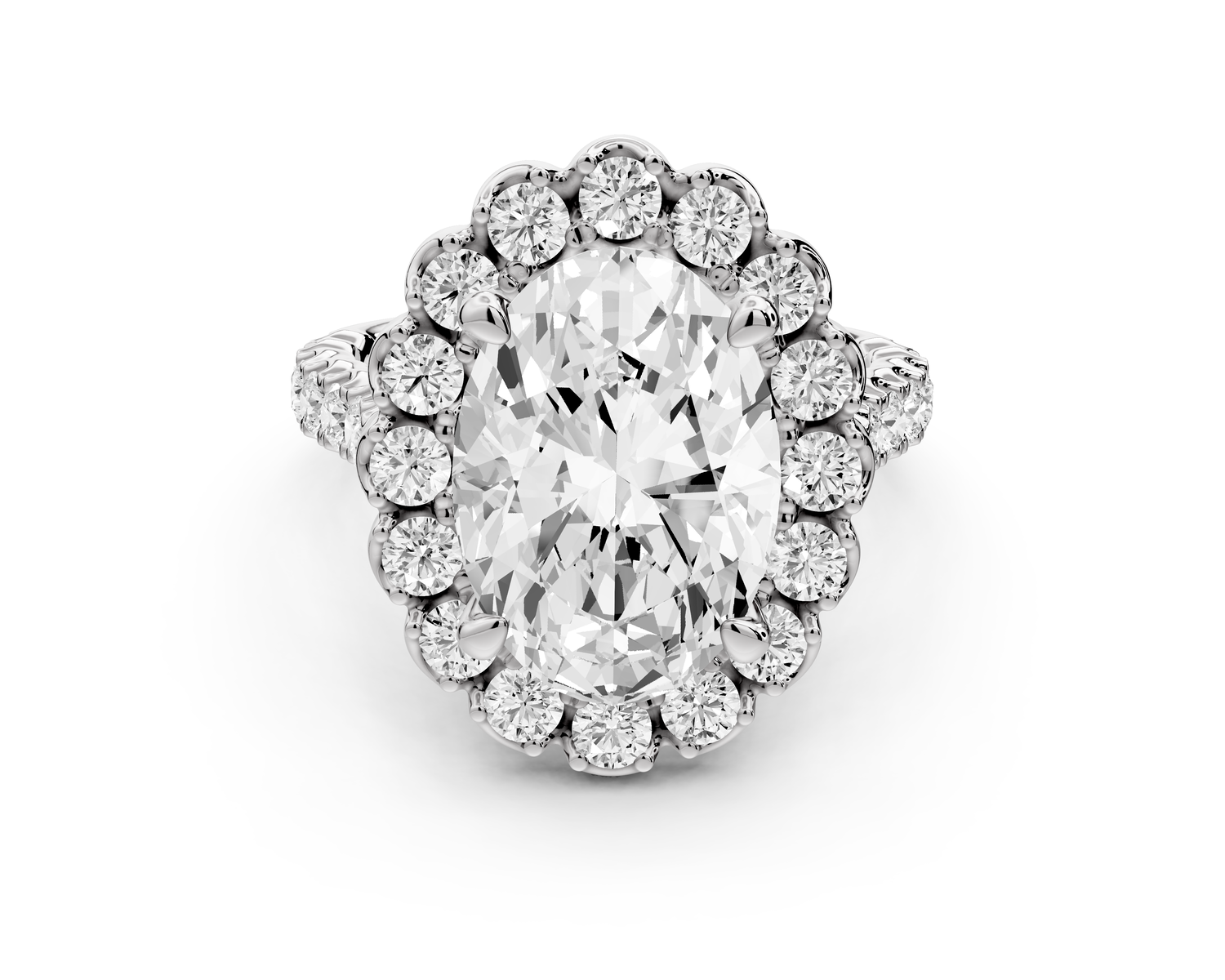 Anastasia - 4ct 14k white gold oval Diamond with Floral Halo and Pavé engagement Ring