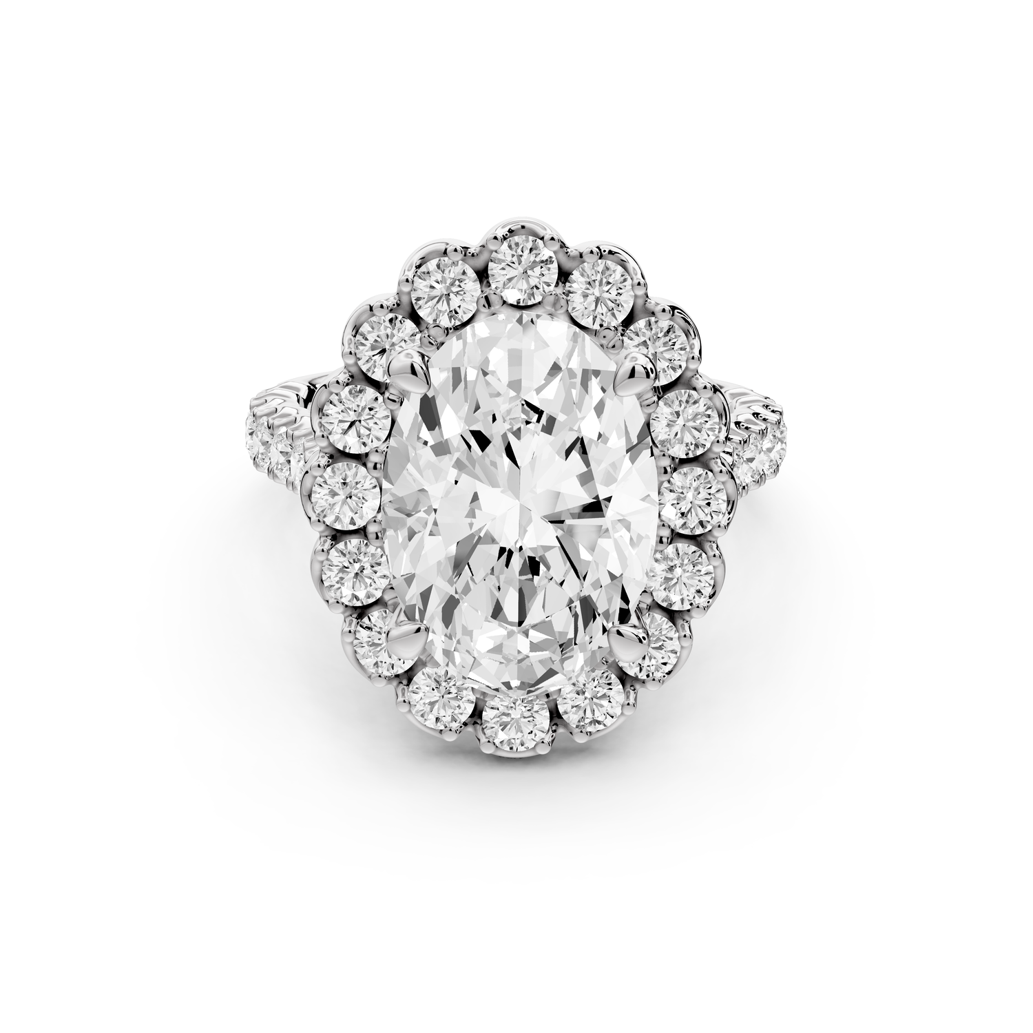 Anastasia - 4ct 14k white gold oval Diamond with Floral Halo and Pavé engagement Ring