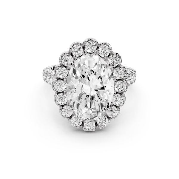 Anastasia - 4ct 14k white gold oval Diamond with Floral Halo and Pavé engagement Ring