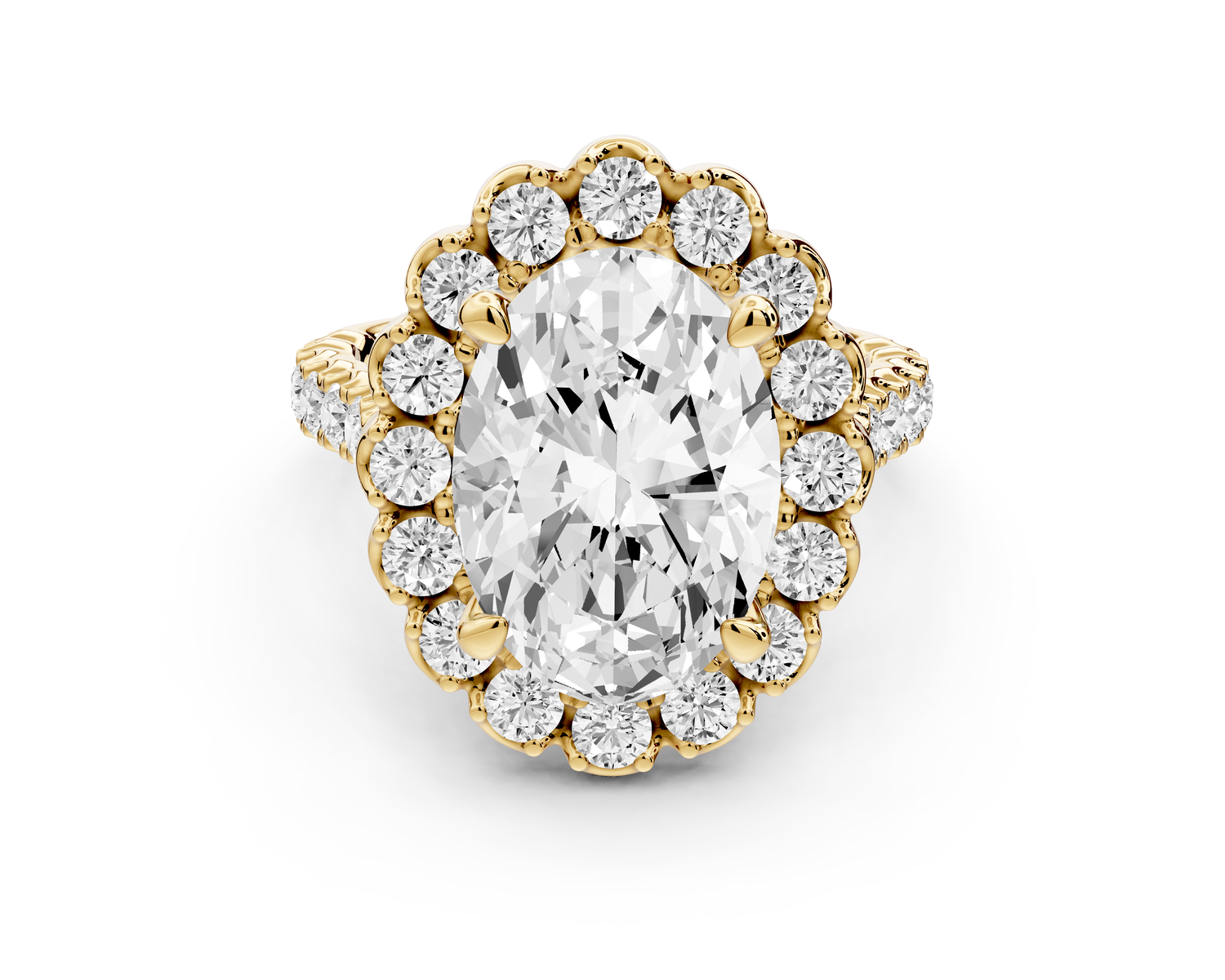 Anastasia - 4ct 14k yellow gold oval Diamond with Floral Halo and Pavé engagement Ring