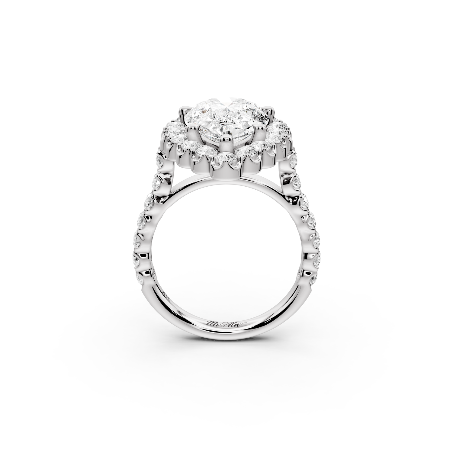 Anastasia - 4ct 14k white gold pear Diamond with Floral Halo and Pavé engagement Ring