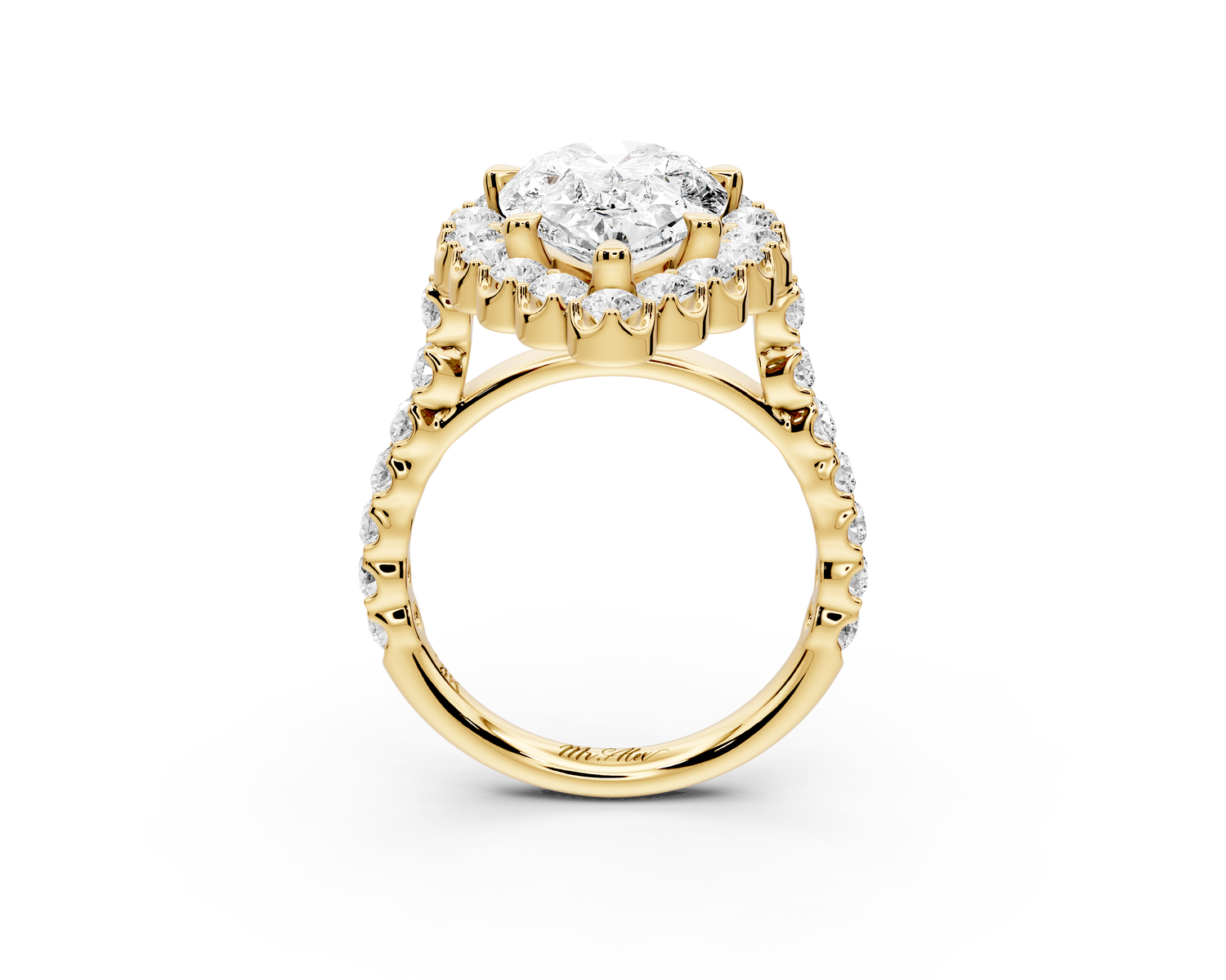 Anastasia - 4ct 14k yellow gold pear Diamond with Floral Halo and Pavé engagement Ring