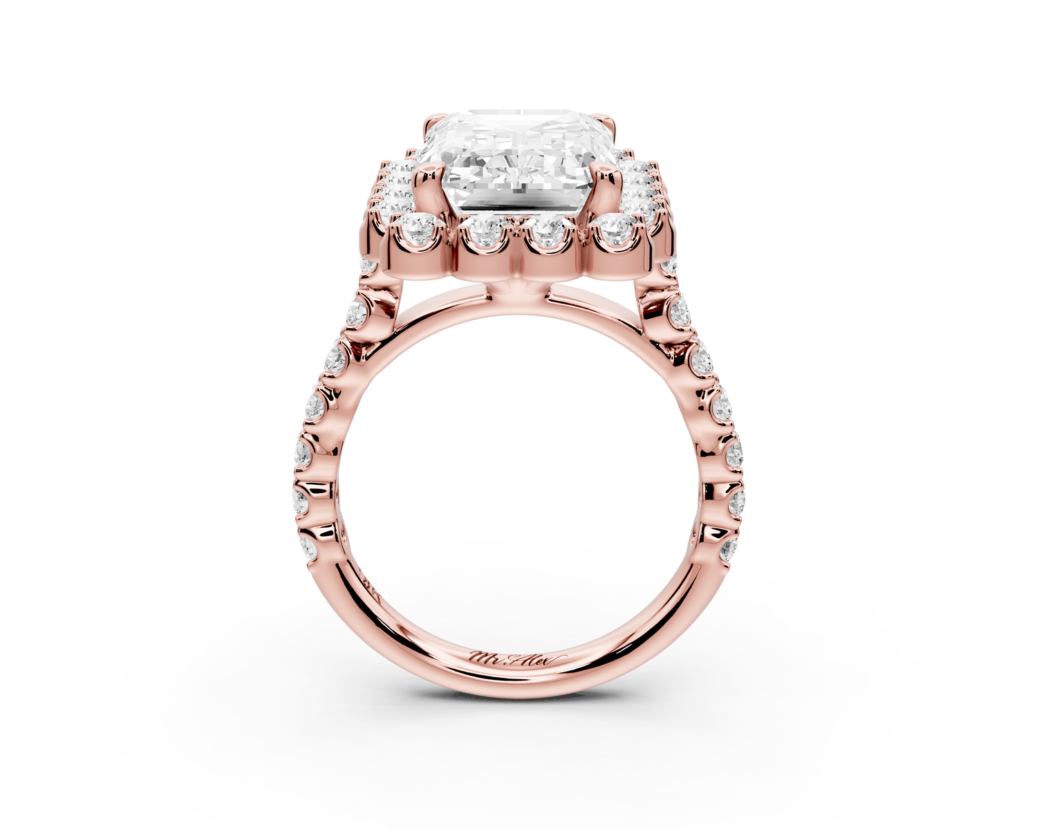 Anastasia - 5ct 14k rose gold emerald Diamond with Floral Halo and Pavé engagement Ring