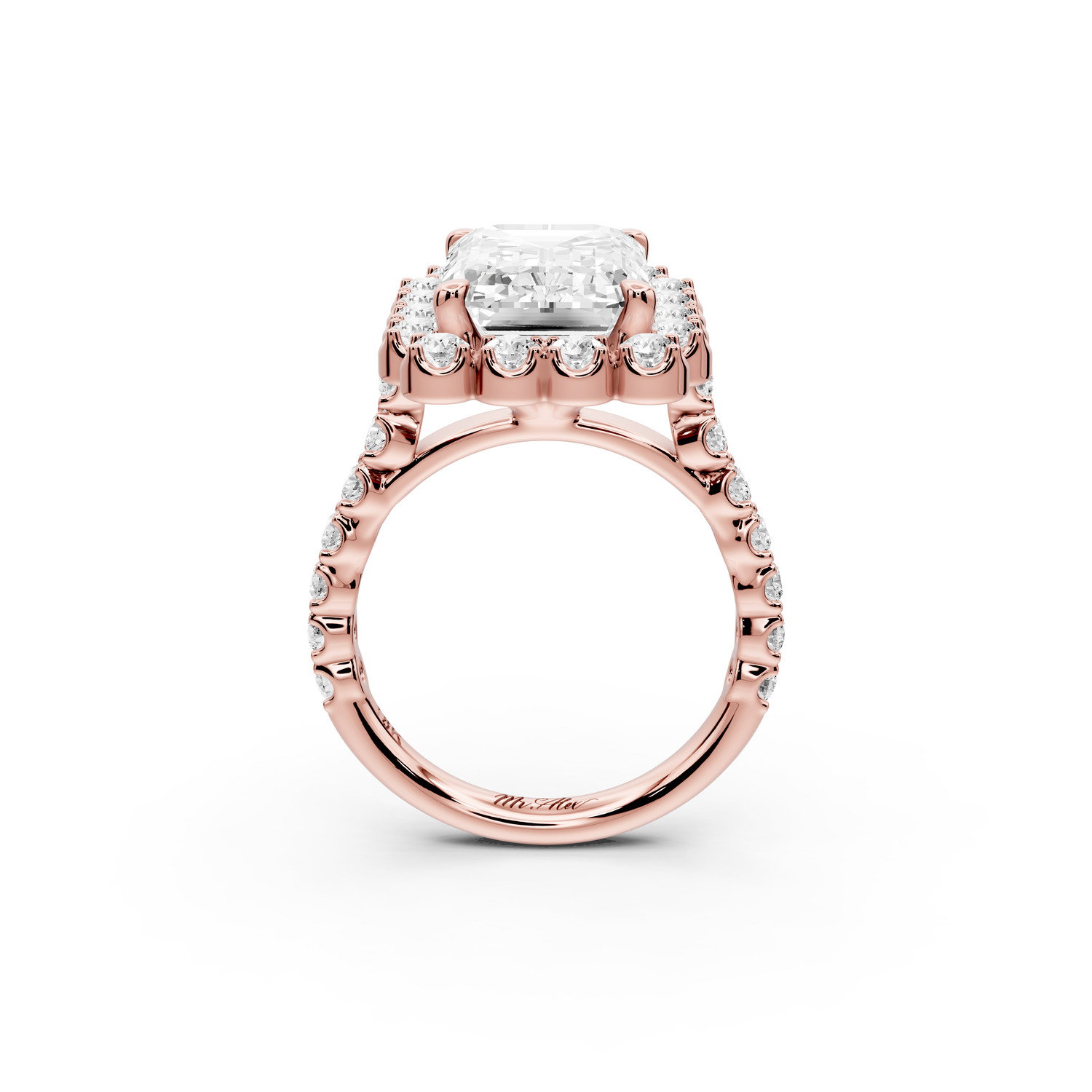 Anastasia - 5ct 14k rose gold emerald Diamond with Floral Halo and Pavé engagement Ring