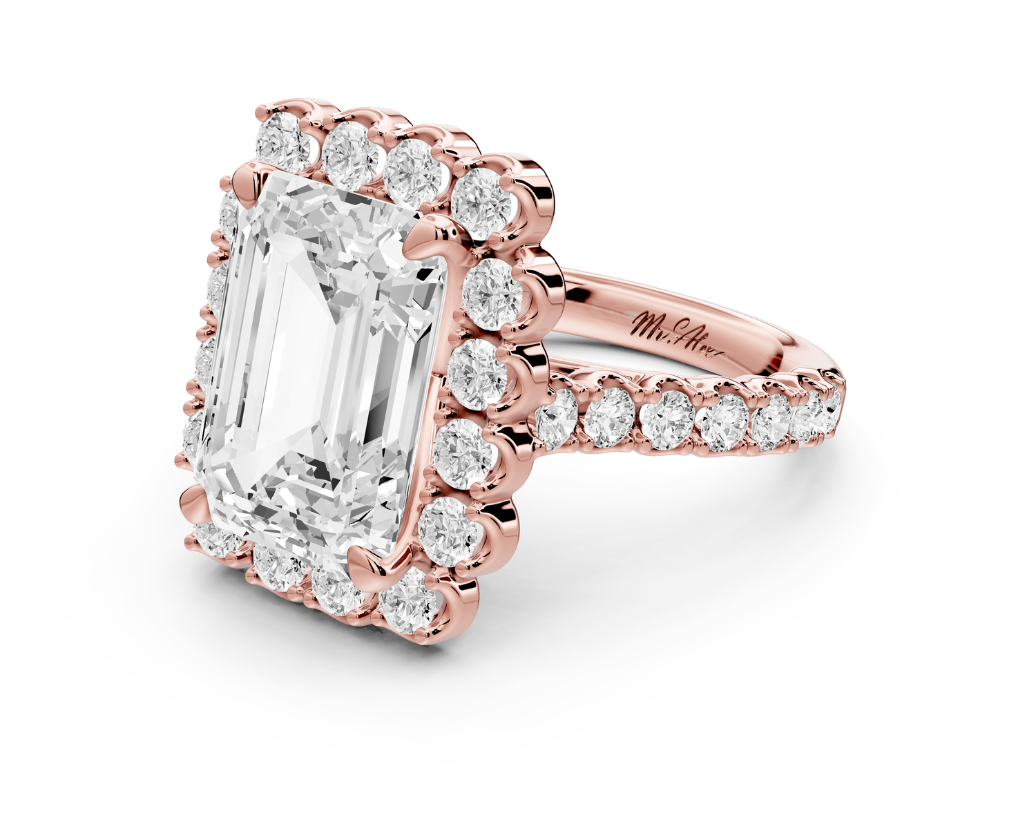 Anastasia - 5ct 14k rose gold emerald Diamond with Floral Halo and Pavé engagement Ring