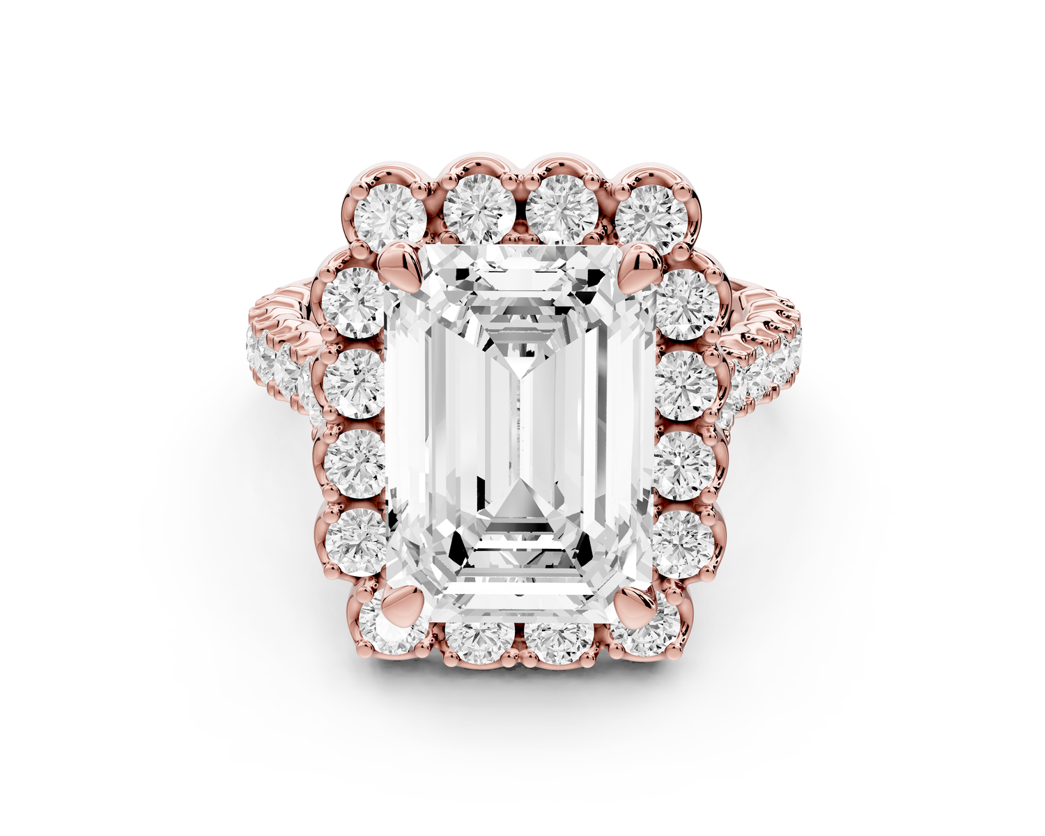Anastasia - 5ct 14k rose gold emerald Diamond with Floral Halo and Pavé engagement Ring