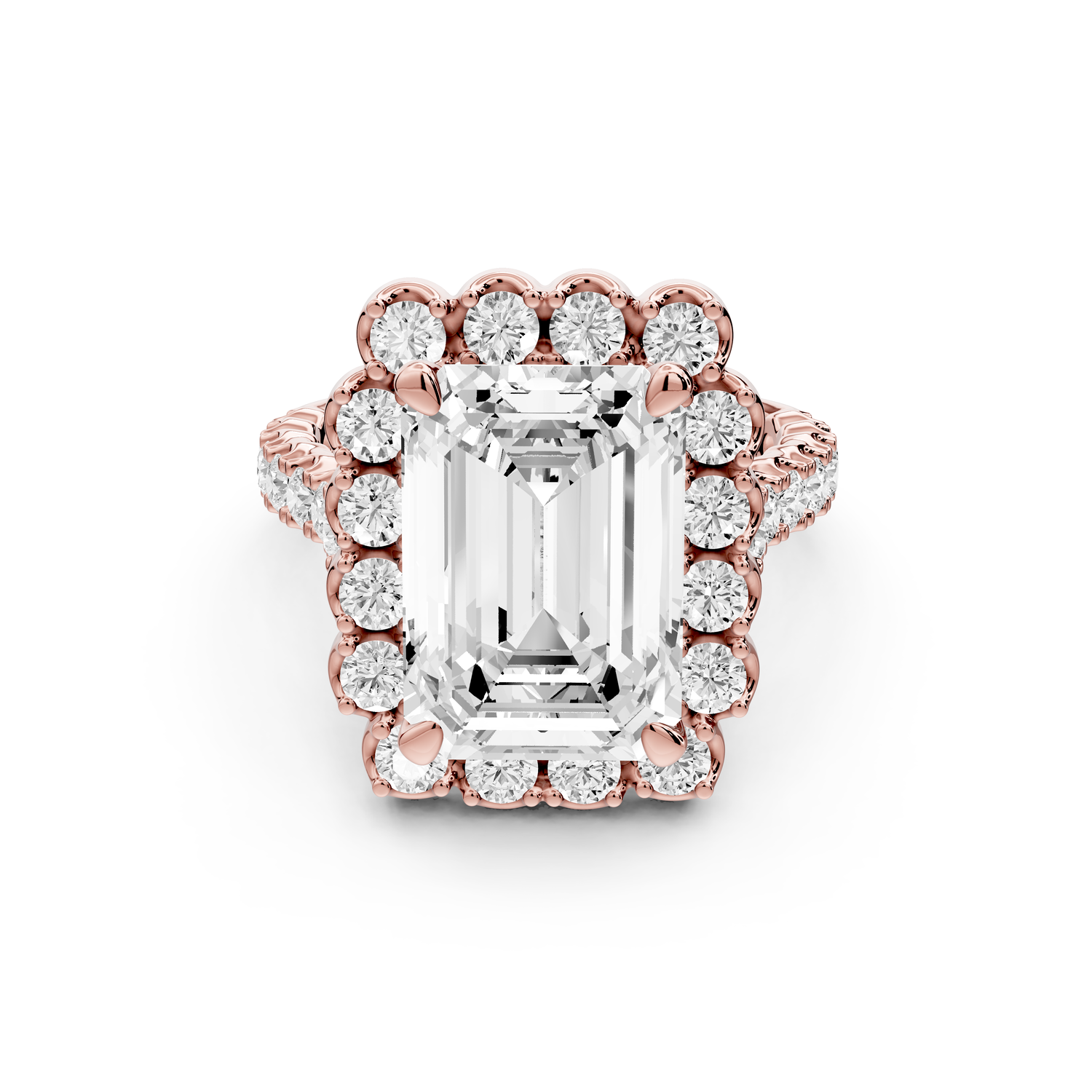 Anastasia - 5ct 14k rose gold emerald Diamond with Floral Halo and Pavé engagement Ring