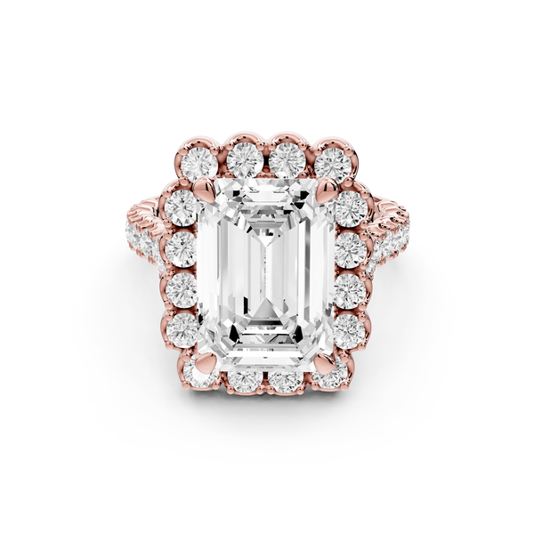 Anastasia - 5ct 14k rose gold emerald Diamond with Floral Halo and Pavé engagement Ring
