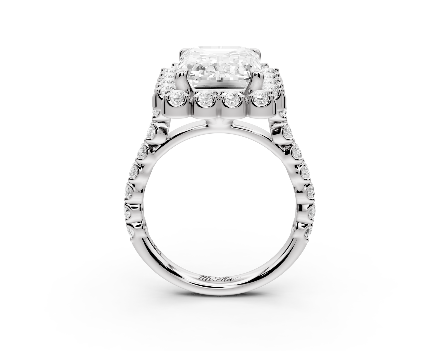 Anastasia - 5ct 14k white gold emerald Diamond with Floral Halo and Pavé engagement Ring
