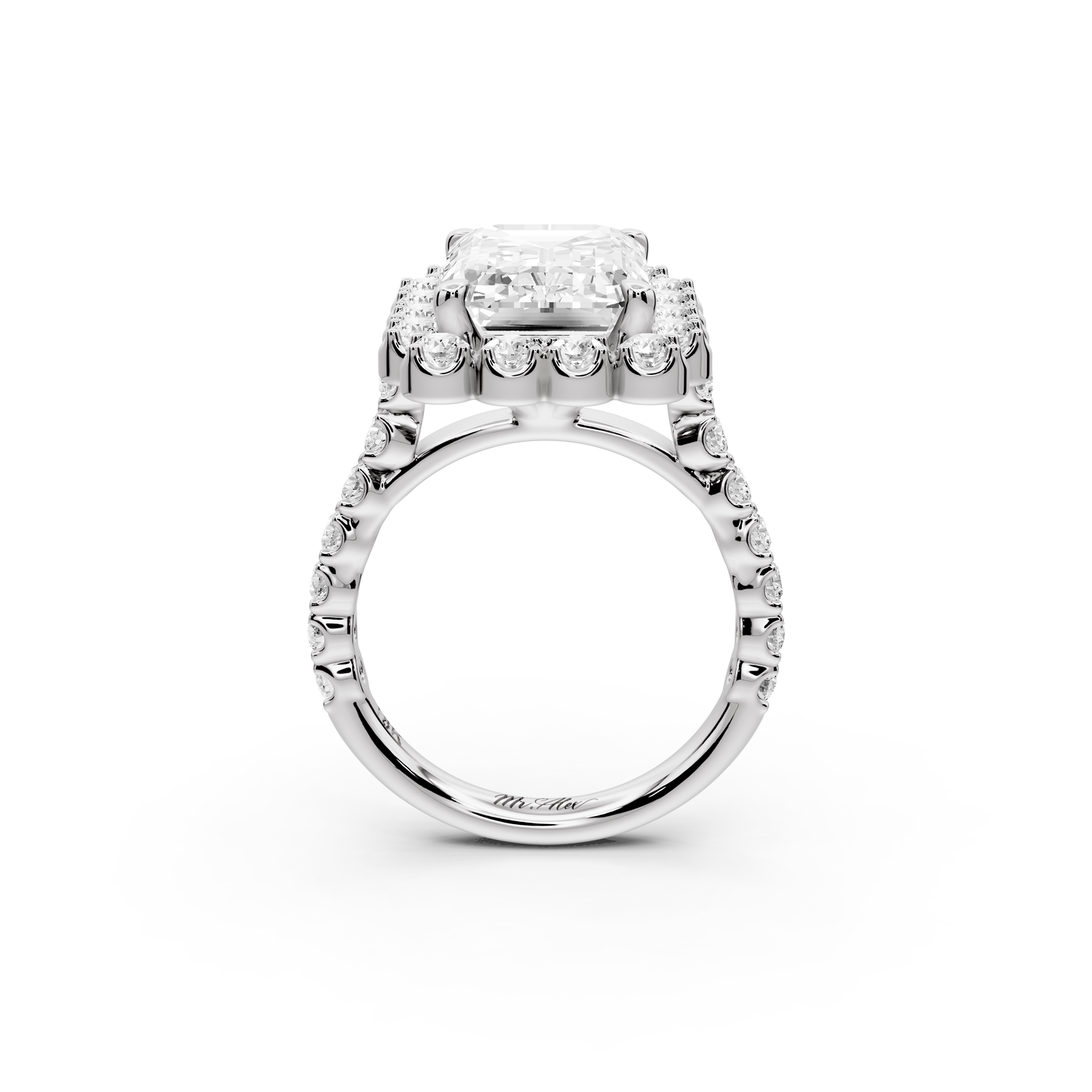 Anastasia - 5ct 14k white gold emerald Diamond with Floral Halo and Pavé engagement Ring