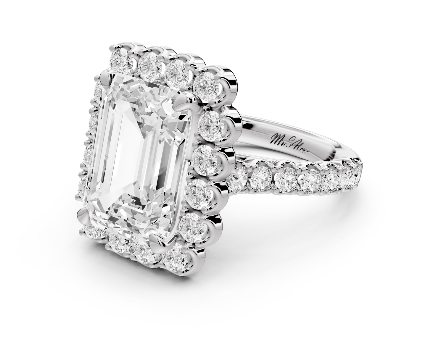 Anastasia - 5ct 14k white gold emerald Diamond with Floral Halo and Pavé engagement Ring