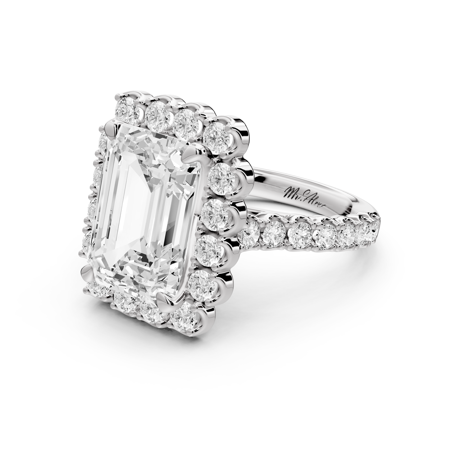 Anastasia - 5ct 14k white gold emerald Diamond with Floral Halo and Pavé engagement Ring