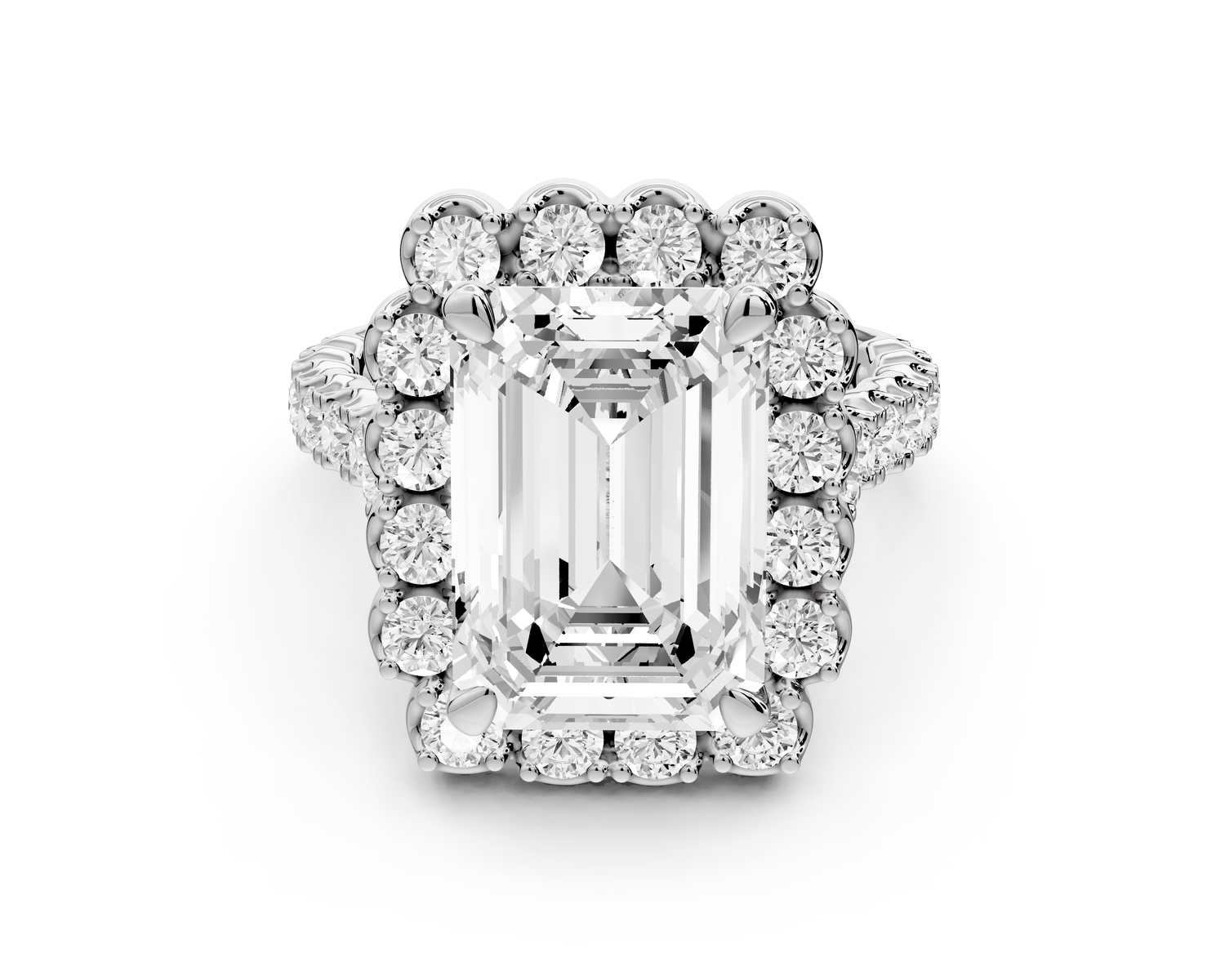 Anastasia - 5ct 14k white gold emerald Diamond with Floral Halo and Pavé engagement Ring
