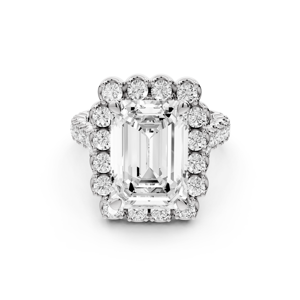 Anastasia - 5ct 14k white gold emerald Diamond with Floral Halo and Pavé engagement Ring