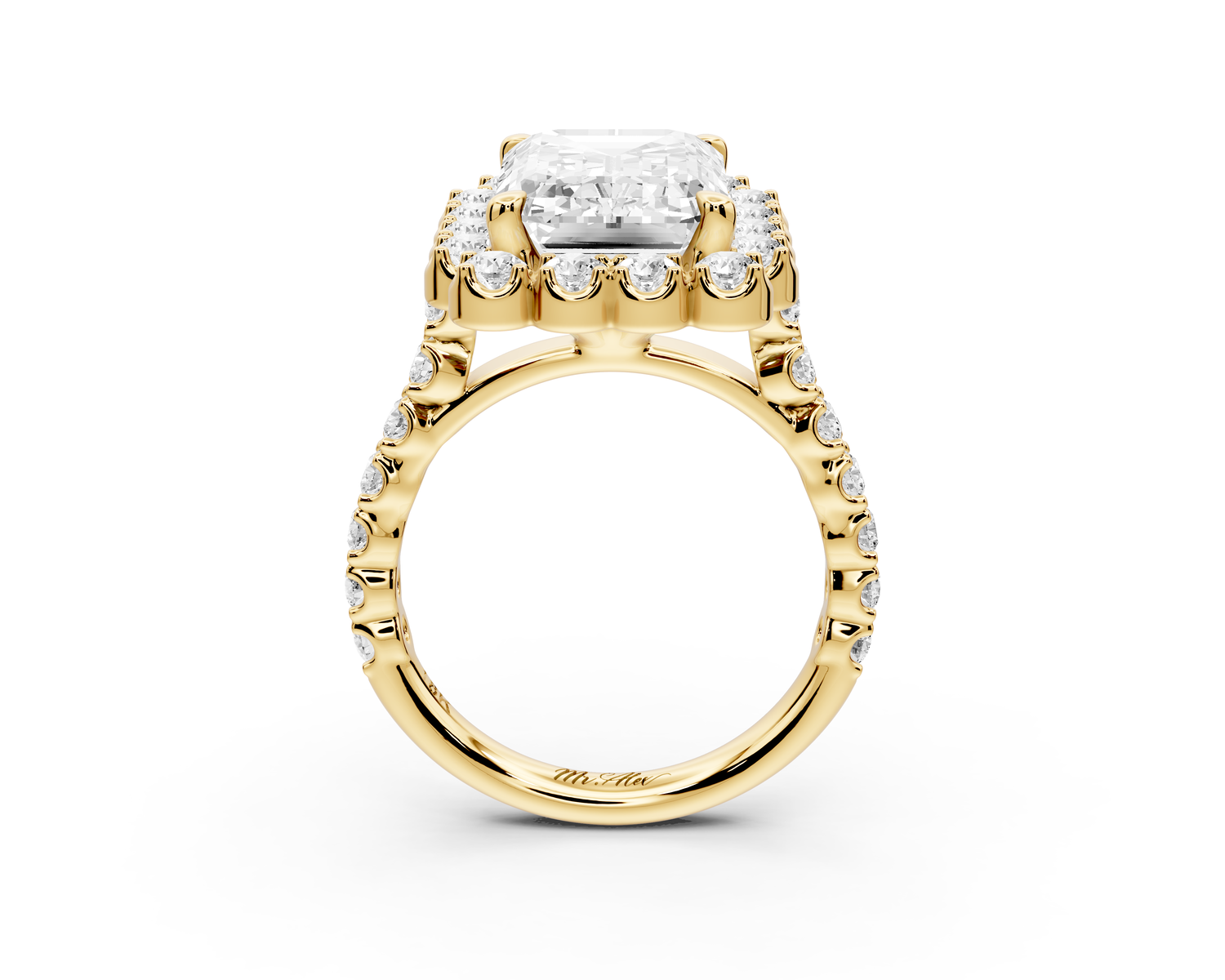 Anastasia - 5ct 14k yellow gold emerald Diamond with Floral Halo and Pavé engagement Ring