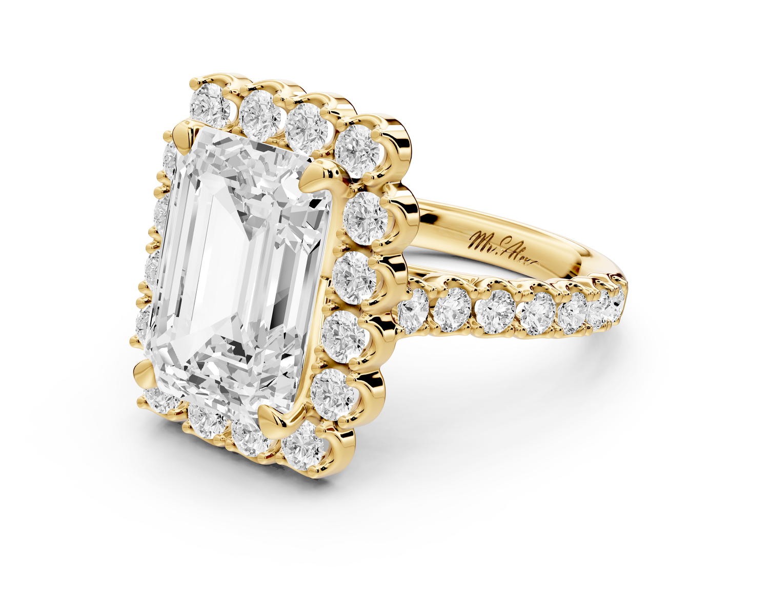 Anastasia - 5ct 14k yellow gold emerald Diamond with Floral Halo and Pavé engagement Ring