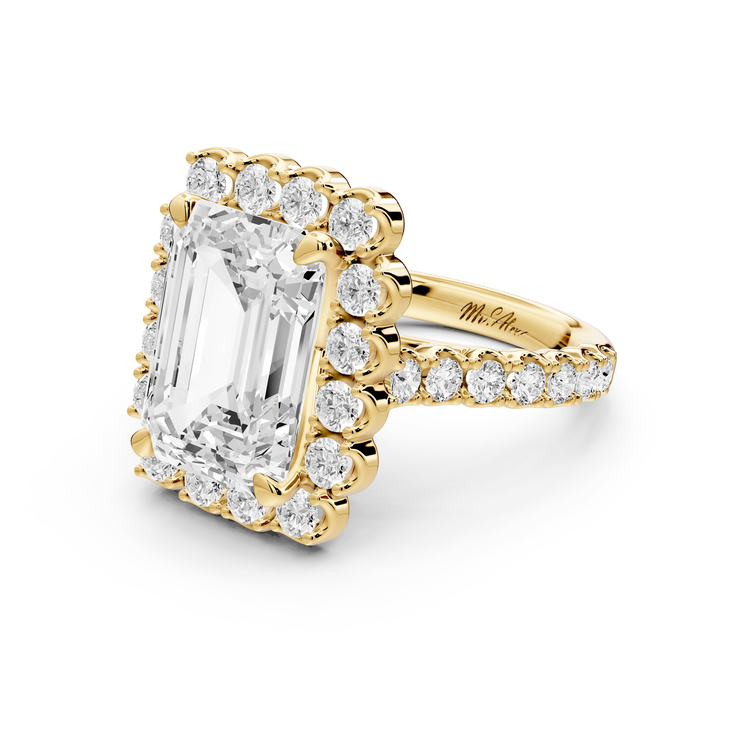 Anastasia - 5ct 14k yellow gold emerald Diamond with Floral Halo and Pavé engagement Ring