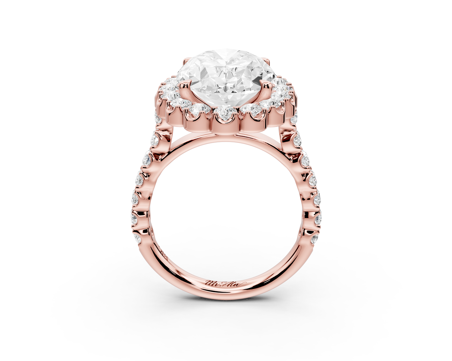 Anastasia - 5ct 14k rose gold oval Diamond with Floral Halo and Pavé engagement Ring